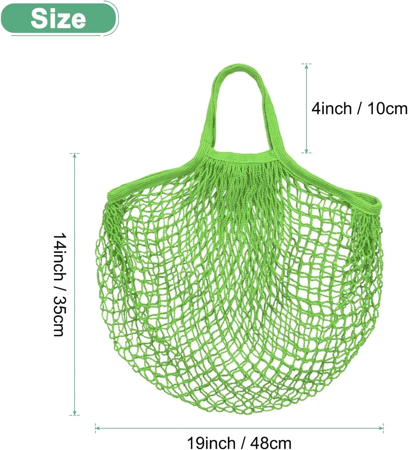 1-Pack Cotton Mesh Bag, Reusable Washable Mesh Net String Grocery Bags, Reusable Produce Bags with Handle, Net Tote Bag for Fruits/Vegetables Shopping [Green, Short Handle]