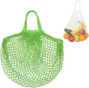1-Pack Cotton Mesh Bag, Reusable Washable Mesh Net String Grocery Bags, Reusable Produce Bags with Handle, Net Tote Bag for Fruits/Vegetables Shopping [Green, Short Handle]