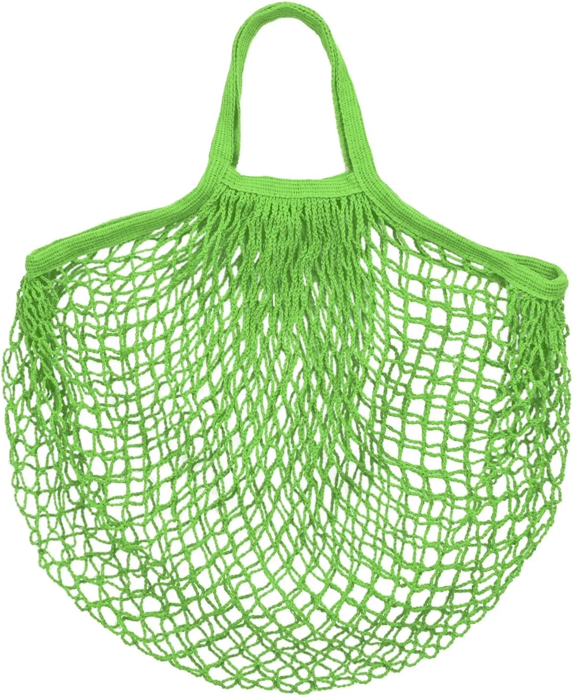 1-Pack Cotton Mesh Bag, Reusable Washable Mesh Net String Grocery Bags, Reusable Produce Bags with Handle, Net Tote Bag for Fruits/Vegetables Shopping [Green, Short Handle]