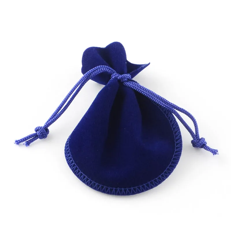 10 pc Velvet Bags, Calabash Shape Drawstring Jewelry Pouches, Medium Blue, 9x7cm
