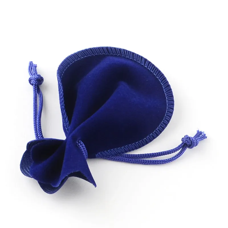 10 pc Velvet Bags, Calabash Shape Drawstring Jewelry Pouches, Medium Blue, 9x7cm