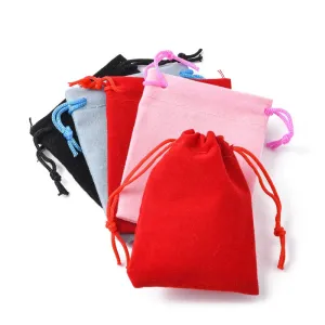 100 pc Velvet Cloth Drawstring Bags, Jewelry Bags, Christmas Party Wedding Candy Gift Bags, Mixed Color, 7x5cm
