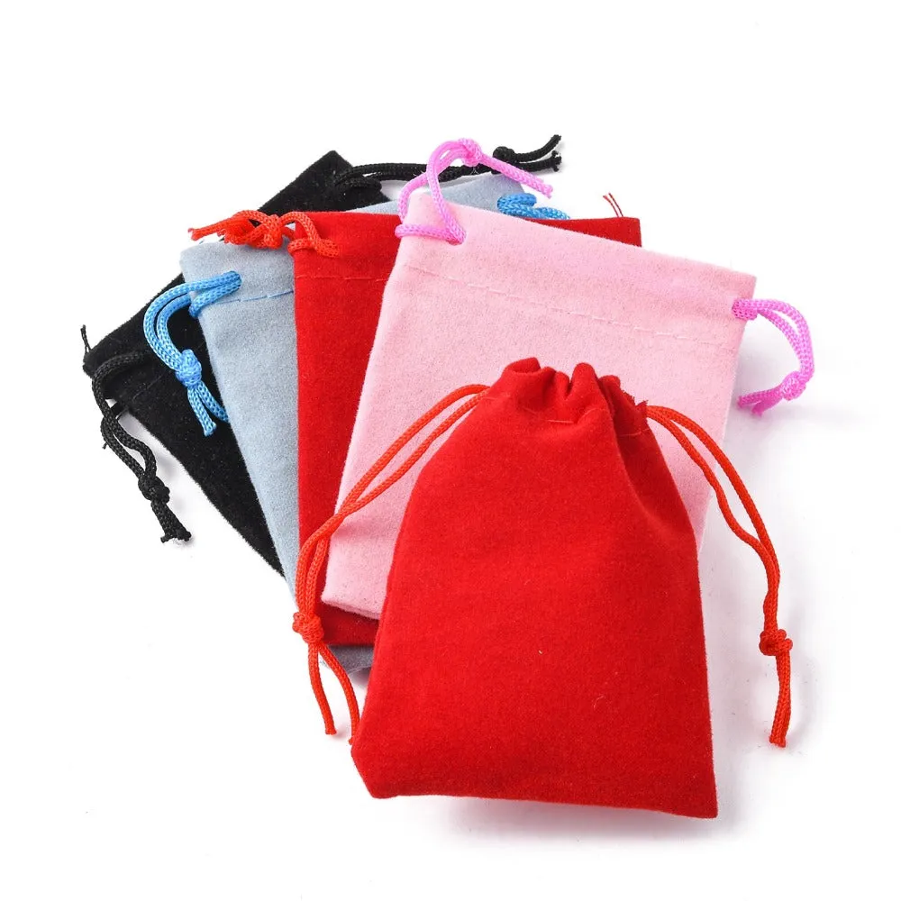 100 pc Velvet Cloth Drawstring Bags, Jewelry Bags, Christmas Party Wedding Candy Gift Bags, Mixed Color, 7x5cm