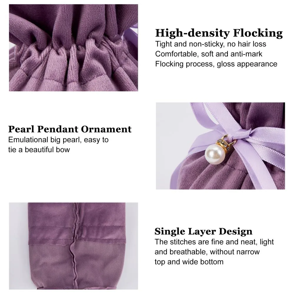 12 pc Velvet Jewelry Bags with Drawstring & Plastic Imitation Pearl, Velvet Cloth Gift Pouches, Medium Purple, 13.2x14x0.4cm