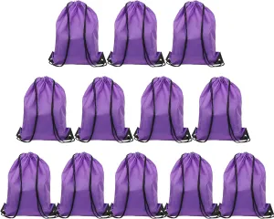 12 Pieces Purple Drawstring Bags, 13x17 Inch Polyester Non-nylon Sport Cinch Bags, Bulk Draw String Backpack Sport Storage Bags for Men Women Gym Trip Party Favors Gift