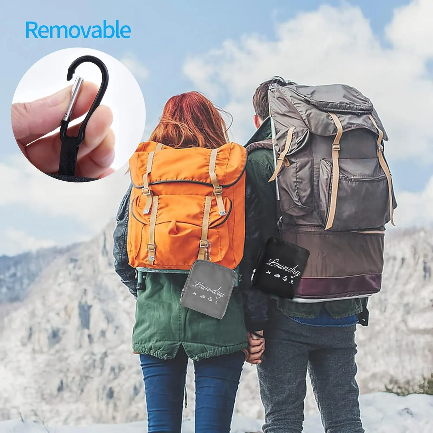 2 Pcs Travel Laundry Bags, JHX Dirty Clothes OrganizerUpgradedwith Handles and Aluminum Carabiner, Collapsible Laundry Bag for Travel, Camp, Fitness, and StudentsGrey 24"L x 21"W