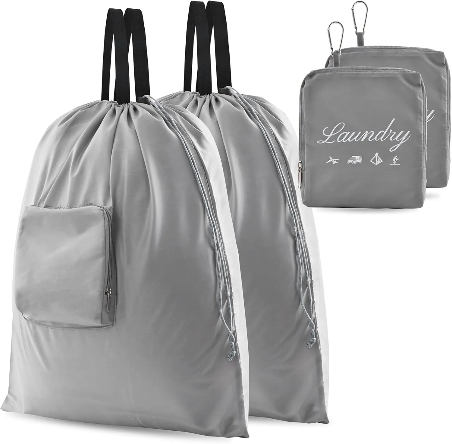 2 Pcs Travel Laundry Bags, JHX Dirty Clothes OrganizerUpgradedwith Handles and Aluminum Carabiner, Collapsible Laundry Bag for Travel, Camp, Fitness, and StudentsGrey 24"L x 21"W