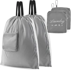 2 Pcs Travel Laundry Bags, JHX Dirty Clothes OrganizerUpgradedwith Handles and Aluminum Carabiner, Collapsible Laundry Bag for Travel, Camp, Fitness, and StudentsGrey 24"L x 21"W