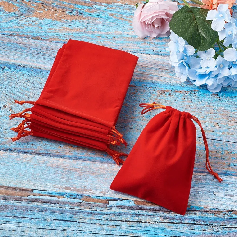 20 pc Velvet Jewelry Bags, Mother's Day Bags, Dark Red, 16x12cm