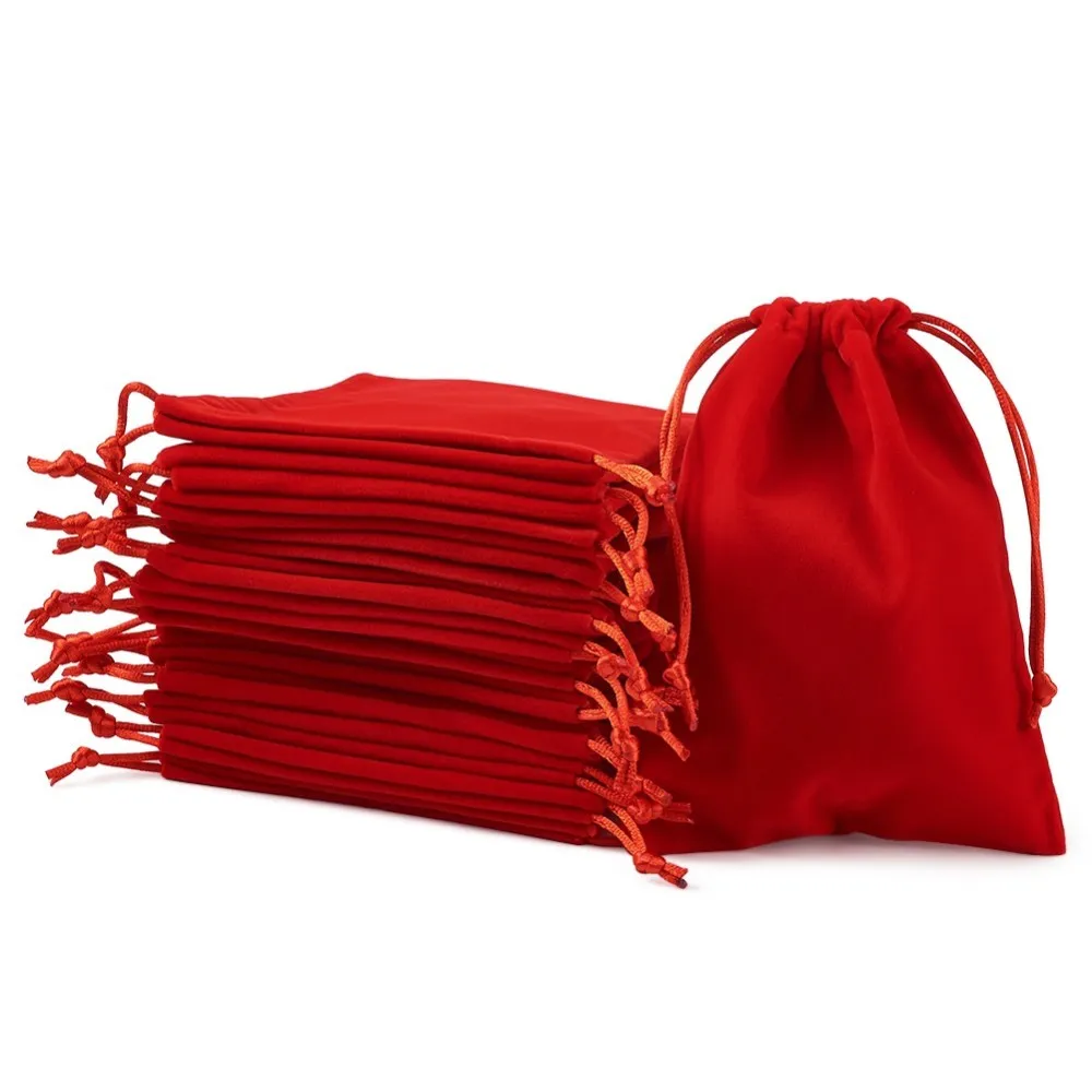 20 pc Velvet Jewelry Bags, Mother's Day Bags, Dark Red, 16x12cm