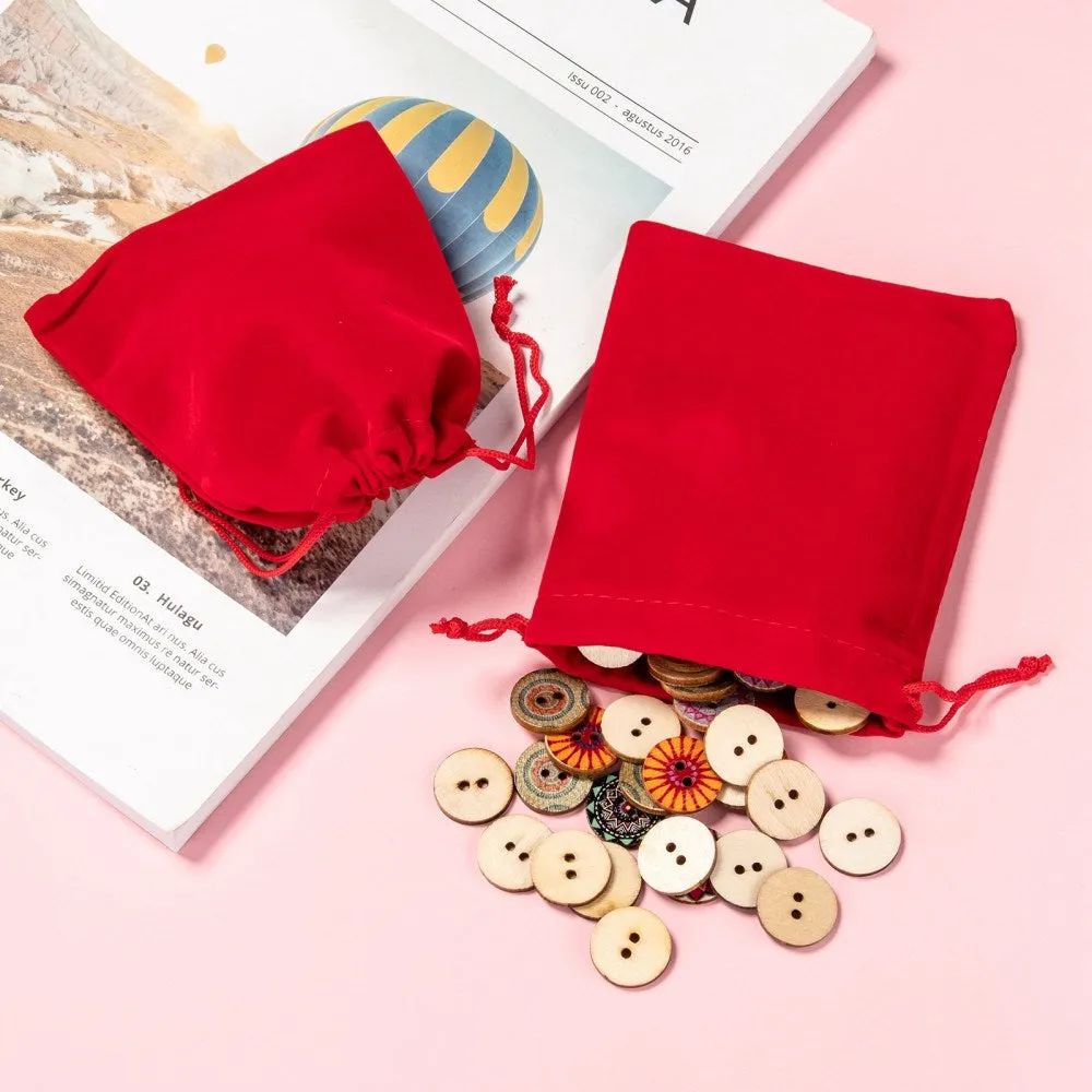 50 pc Rectangle Velvet Pouches, Gift Bags, Red, 12x10cm