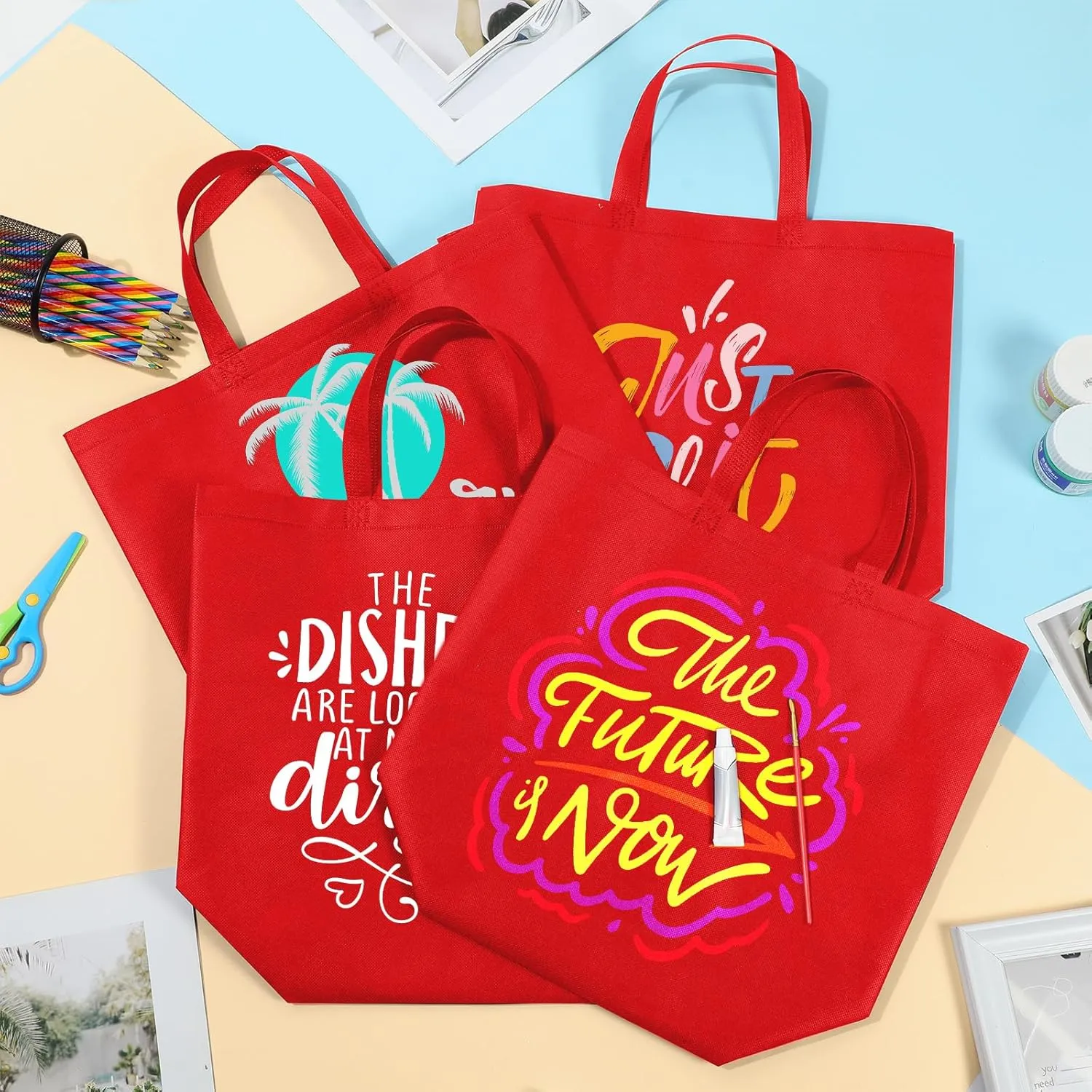 50 Pcs Reusable Tote Bag with Handles Bulk Extra Large Non Woven Grocery Shopping Bags for Boutiques Retail Store(Red)