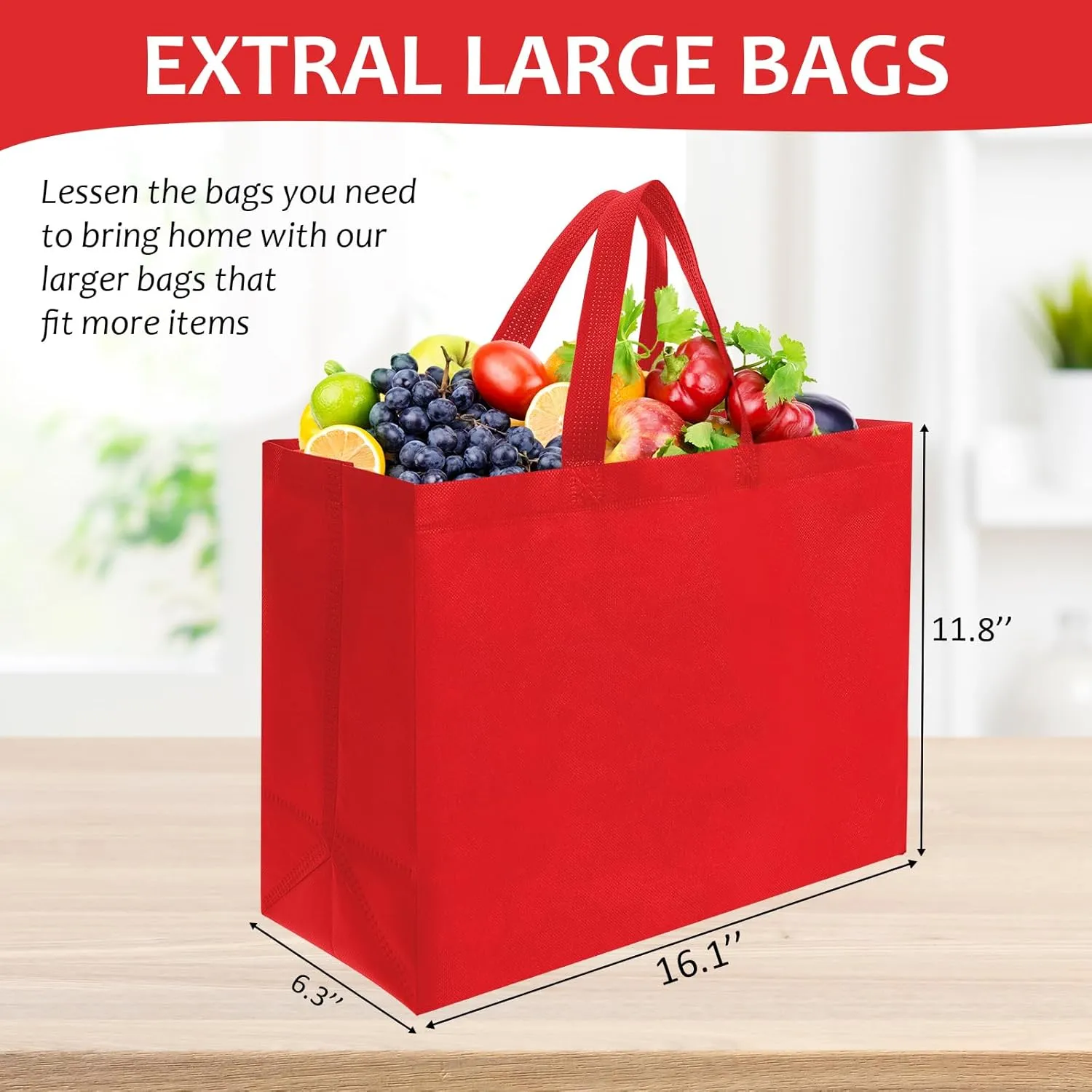50 Pcs Reusable Tote Bag with Handles Bulk Extra Large Non Woven Grocery Shopping Bags for Boutiques Retail Store(Red)