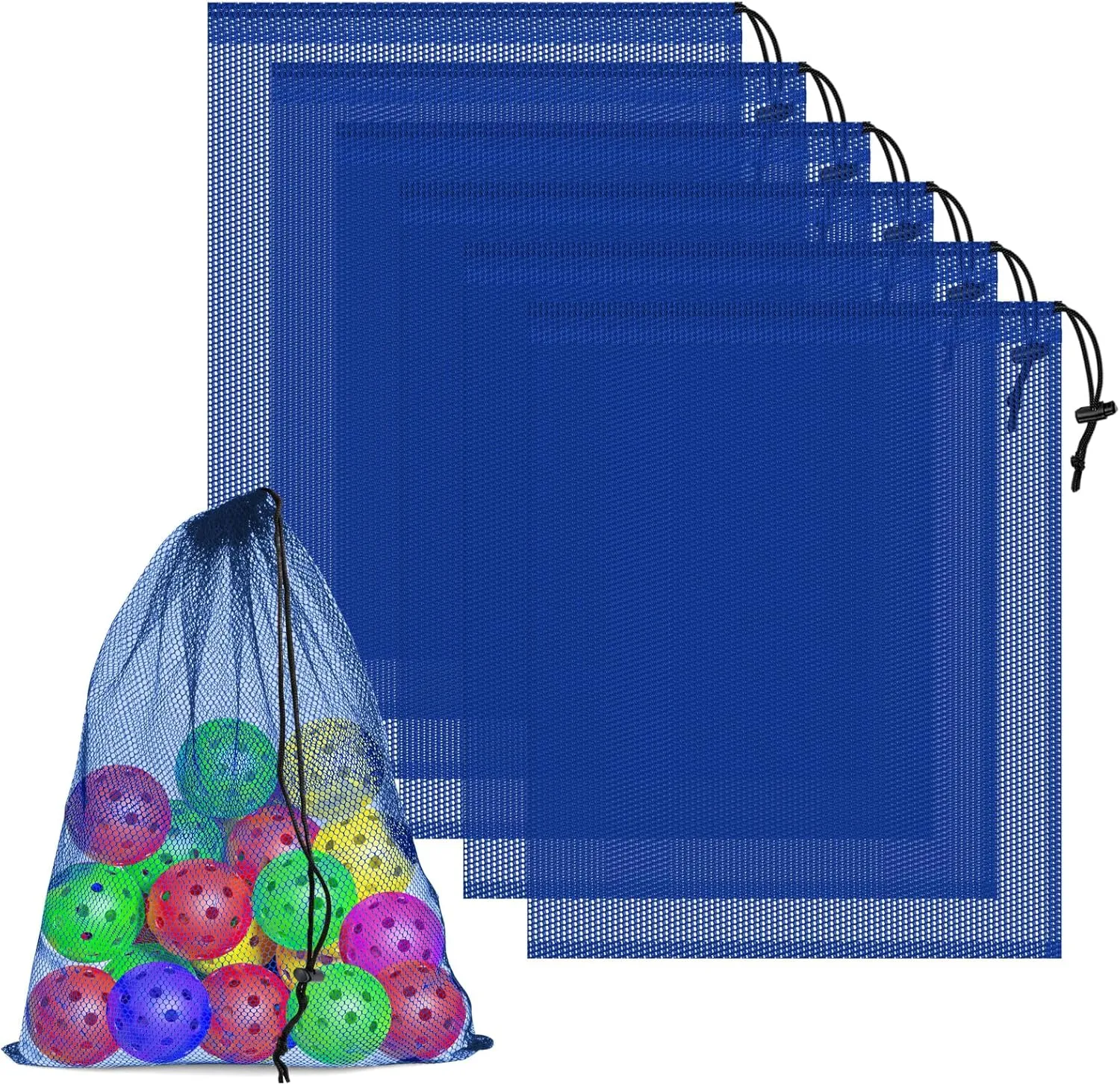 6 Pcs Mesh Bags Drawstring, 14x17 Inch with Lock, Multipurpose Storage Bags for Gym, Balls, Beach, Laundry (Blue)