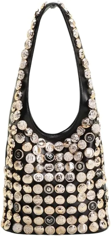 Badge Studs Leather Hobo Bags for Women Punk Vintage Studded Hobo Purses Shoulder Bags Trendy Purses 2025