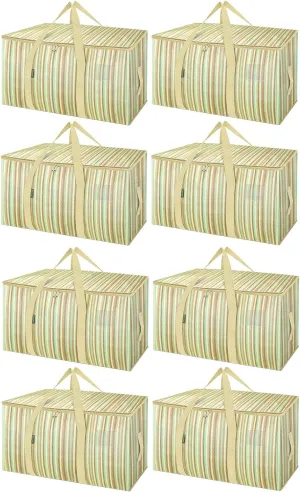 BALEINE 8-Pack Oversized Moving Bags with Reinforced Handles, Heavy-Duty Storage Tote for Clothes, Moving Supplies (Color Strip, 8-Pack)