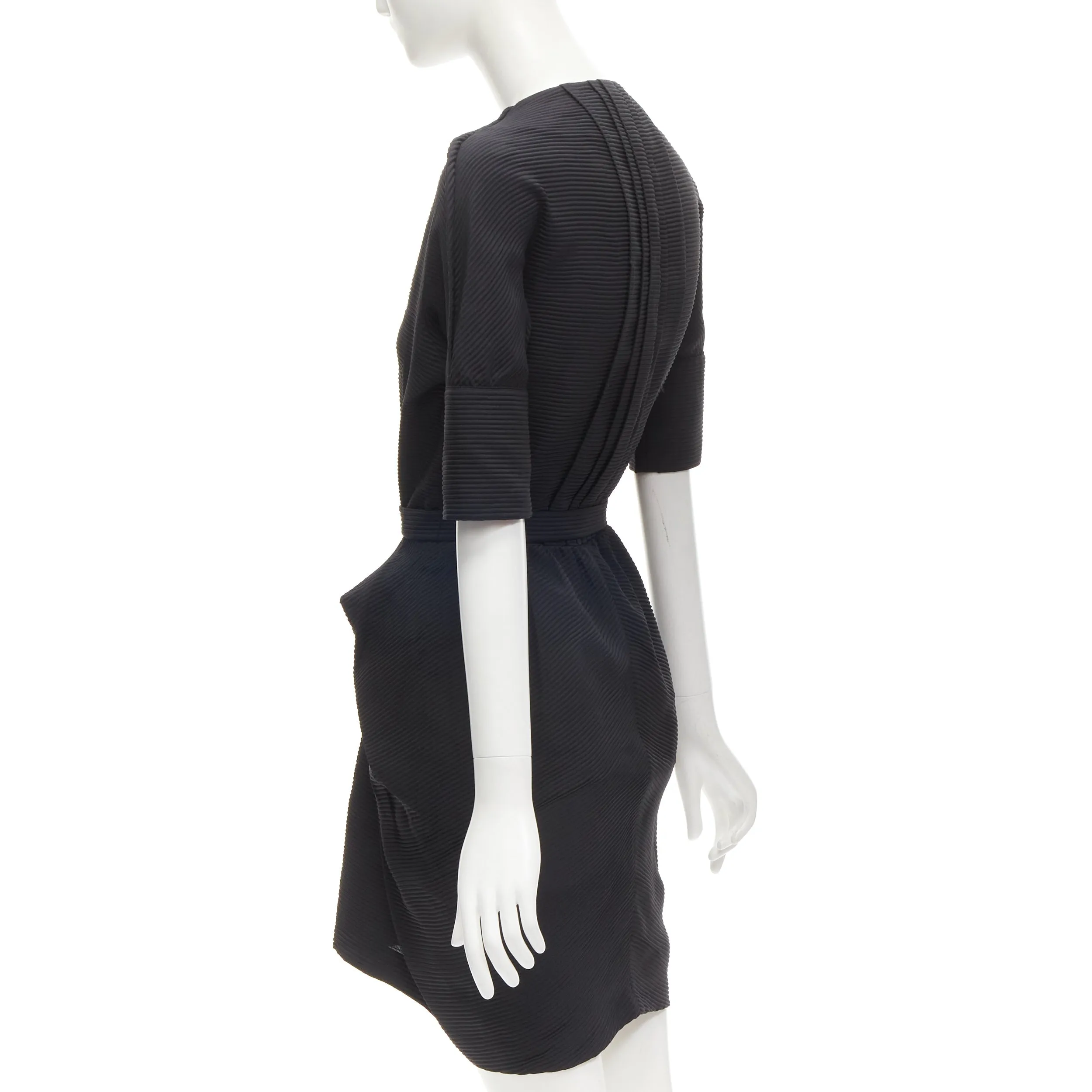 BALENCIAGA 2009 plunge neckline button front gathered pleat short dress FR36 S