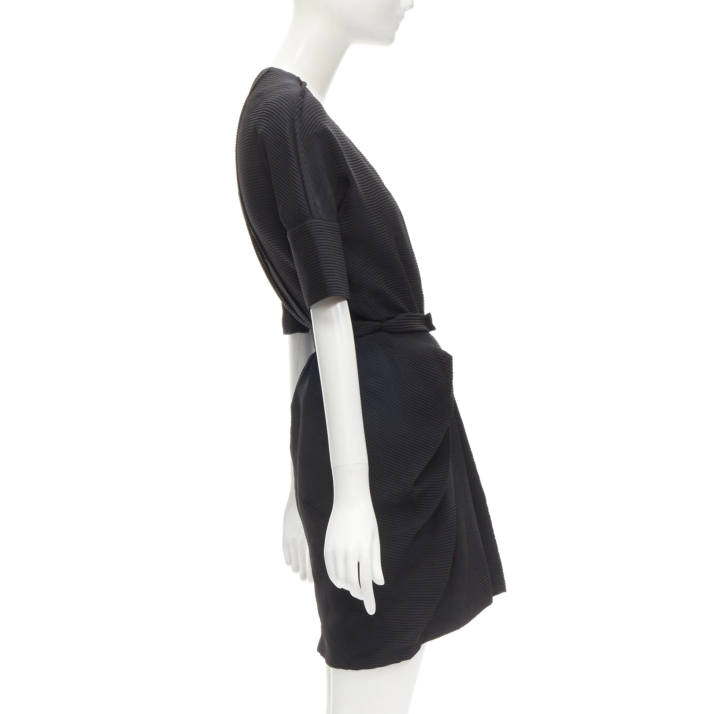 BALENCIAGA 2009 plunge neckline button front gathered pleat short dress FR36 S