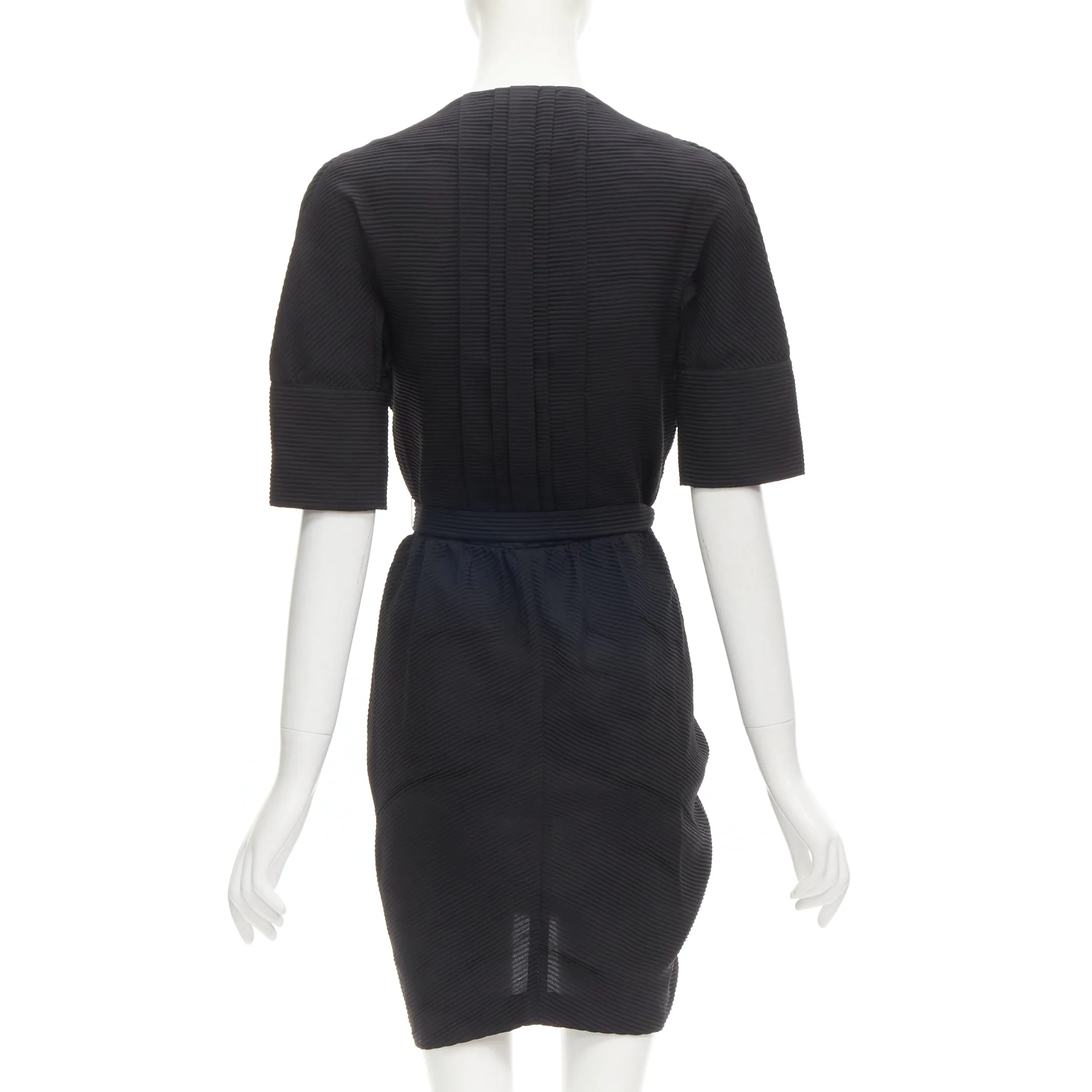 BALENCIAGA 2009 plunge neckline button front gathered pleat short dress FR36 S