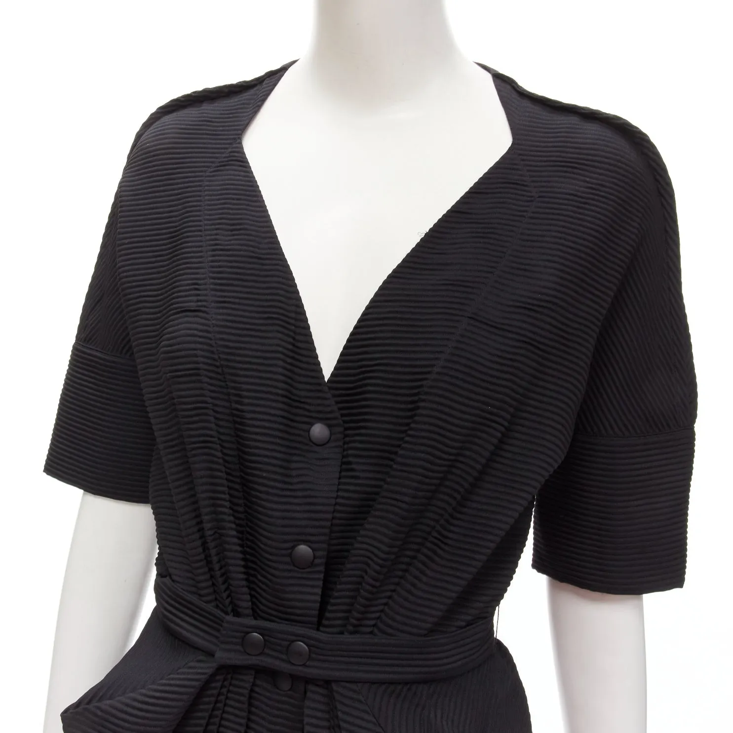 BALENCIAGA 2009 plunge neckline button front gathered pleat short dress FR36 S