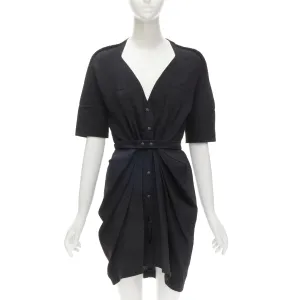 BALENCIAGA 2009 plunge neckline button front gathered pleat short dress FR36 S