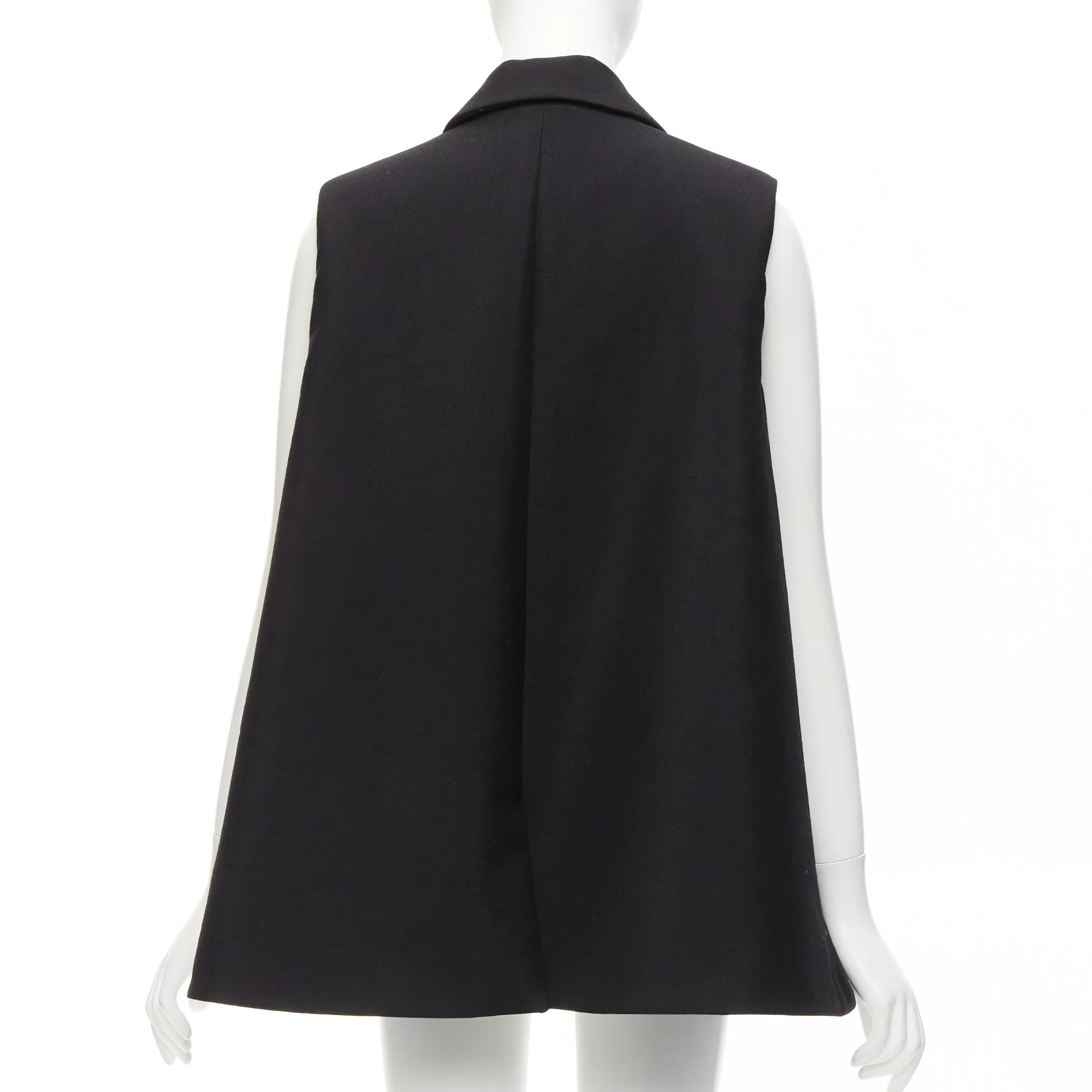 BALENCIAGA 2014 black virgin wool mohair bell shaped deep V blazer vest FR34 XS
