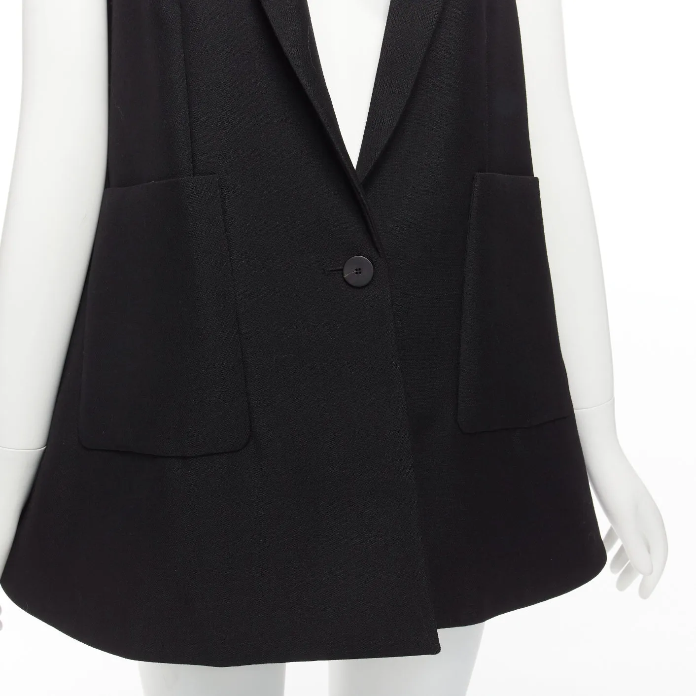 BALENCIAGA 2014 black virgin wool mohair bell shaped deep V blazer vest FR34 XS