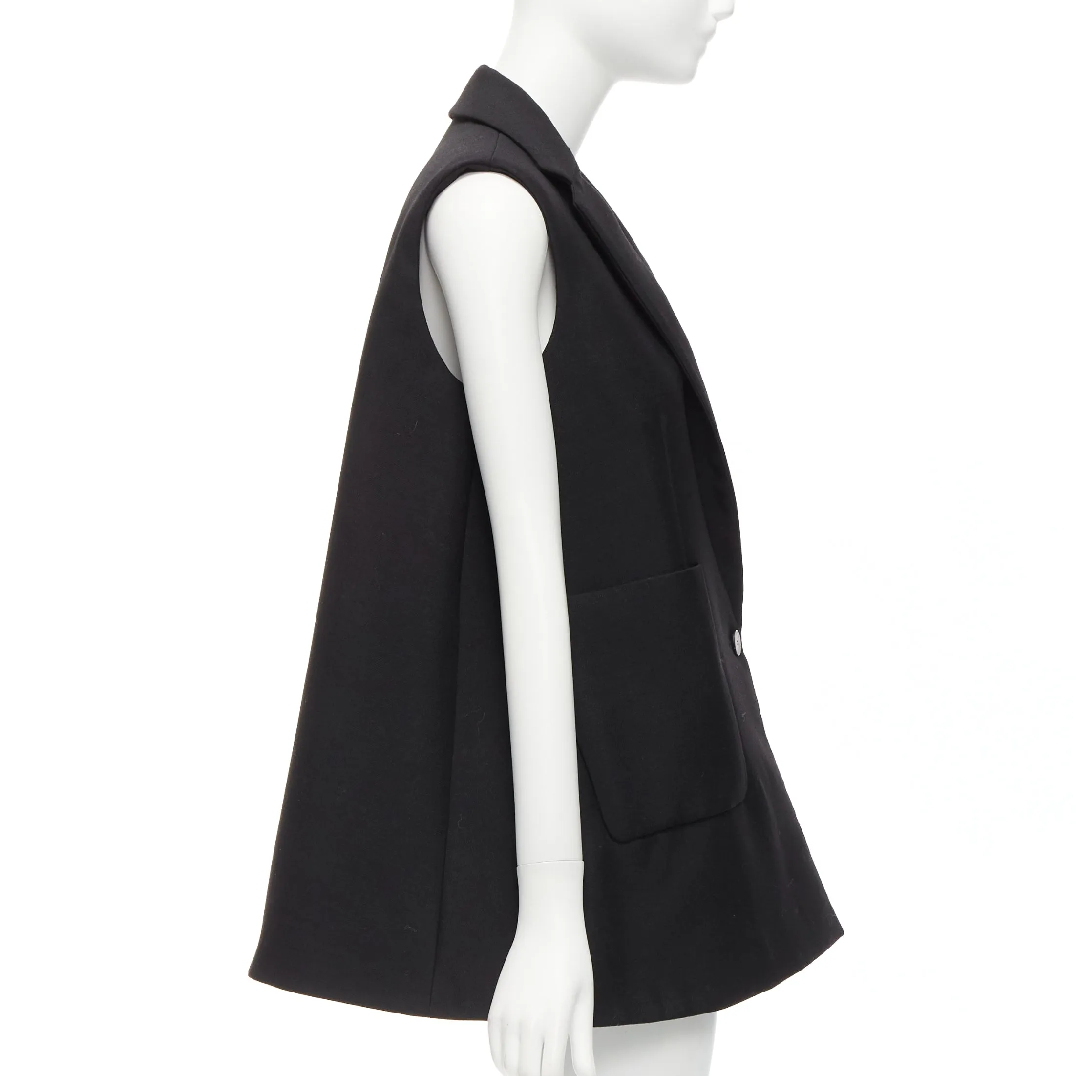 BALENCIAGA 2014 black virgin wool mohair bell shaped deep V blazer vest FR34 XS