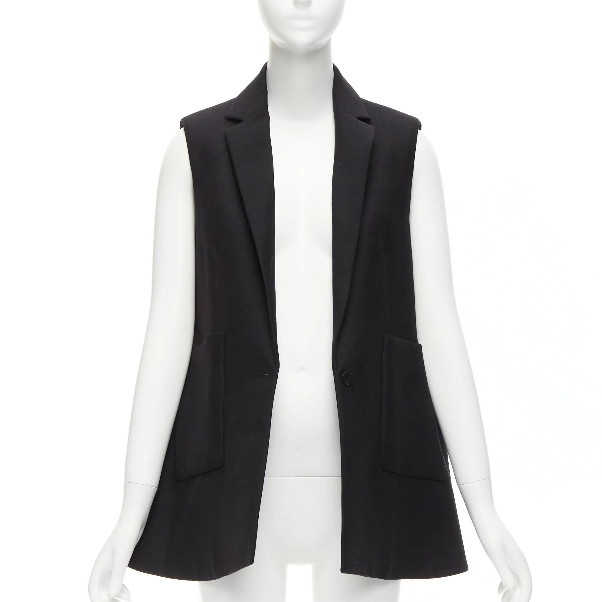 BALENCIAGA 2014 black virgin wool mohair bell shaped deep V blazer vest FR34 XS