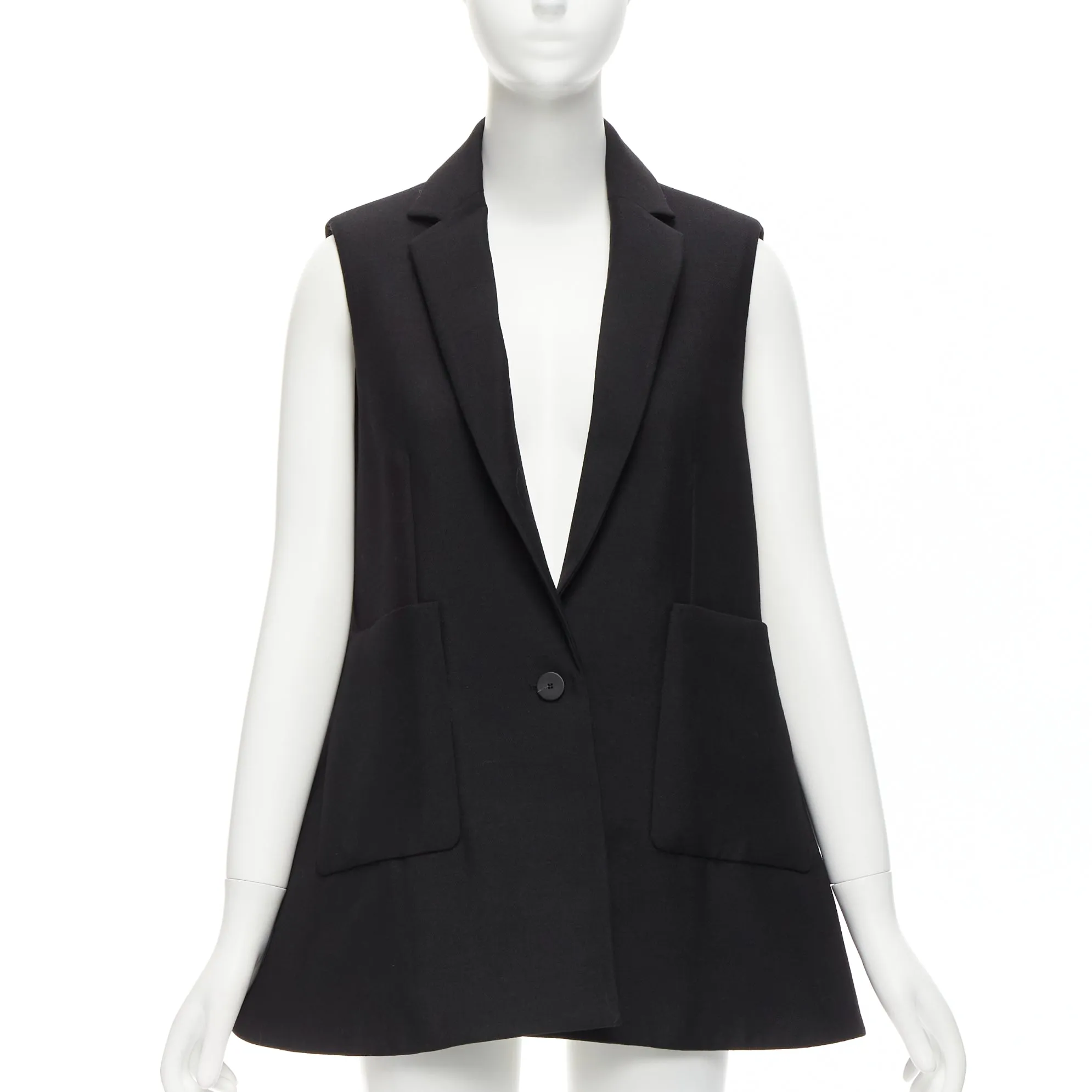BALENCIAGA 2014 black virgin wool mohair bell shaped deep V blazer vest FR34 XS
