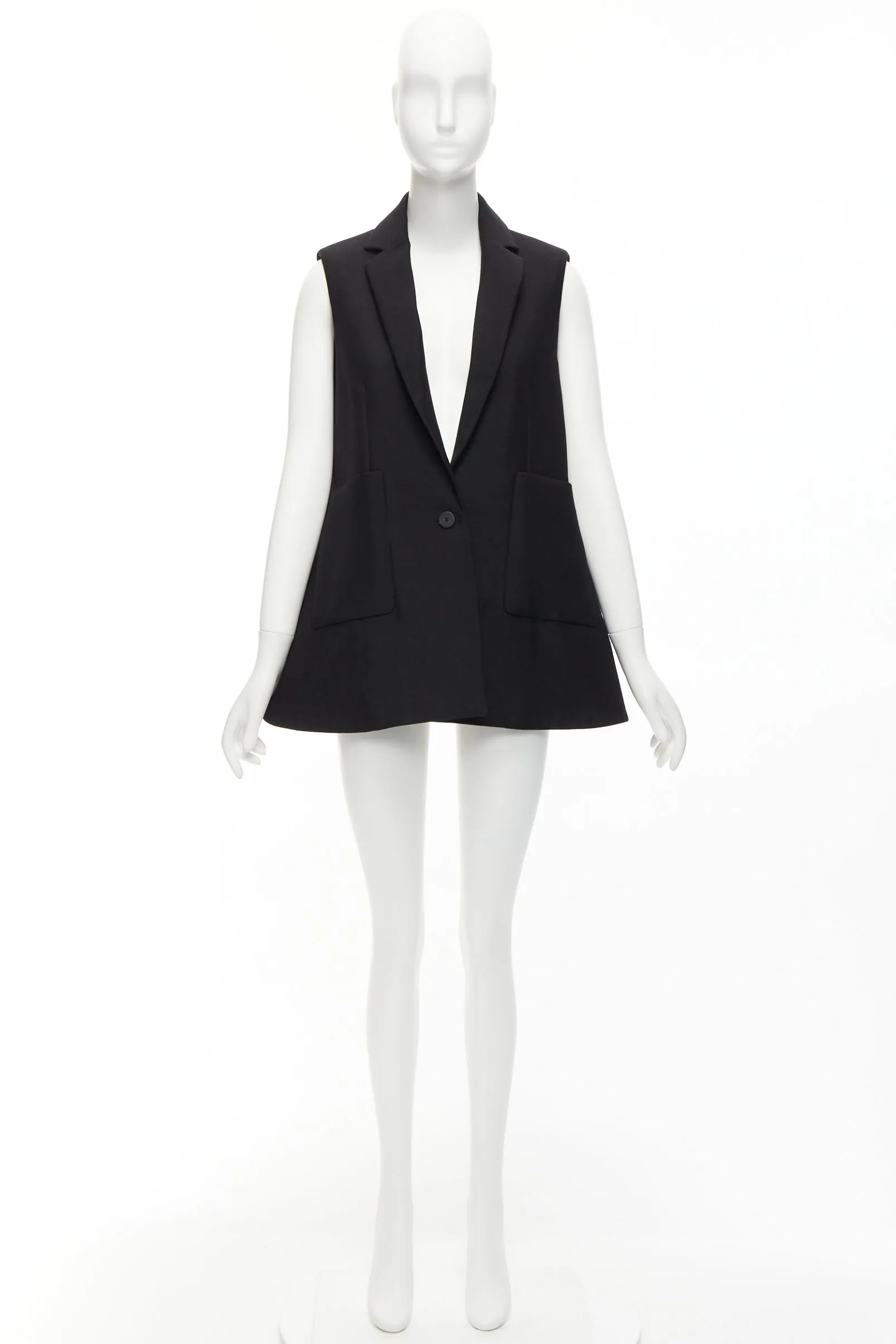 BALENCIAGA 2014 black virgin wool mohair bell shaped deep V blazer vest FR34 XS
