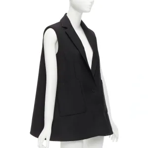 BALENCIAGA 2014 black virgin wool mohair bell shaped deep V blazer vest FR34 XS