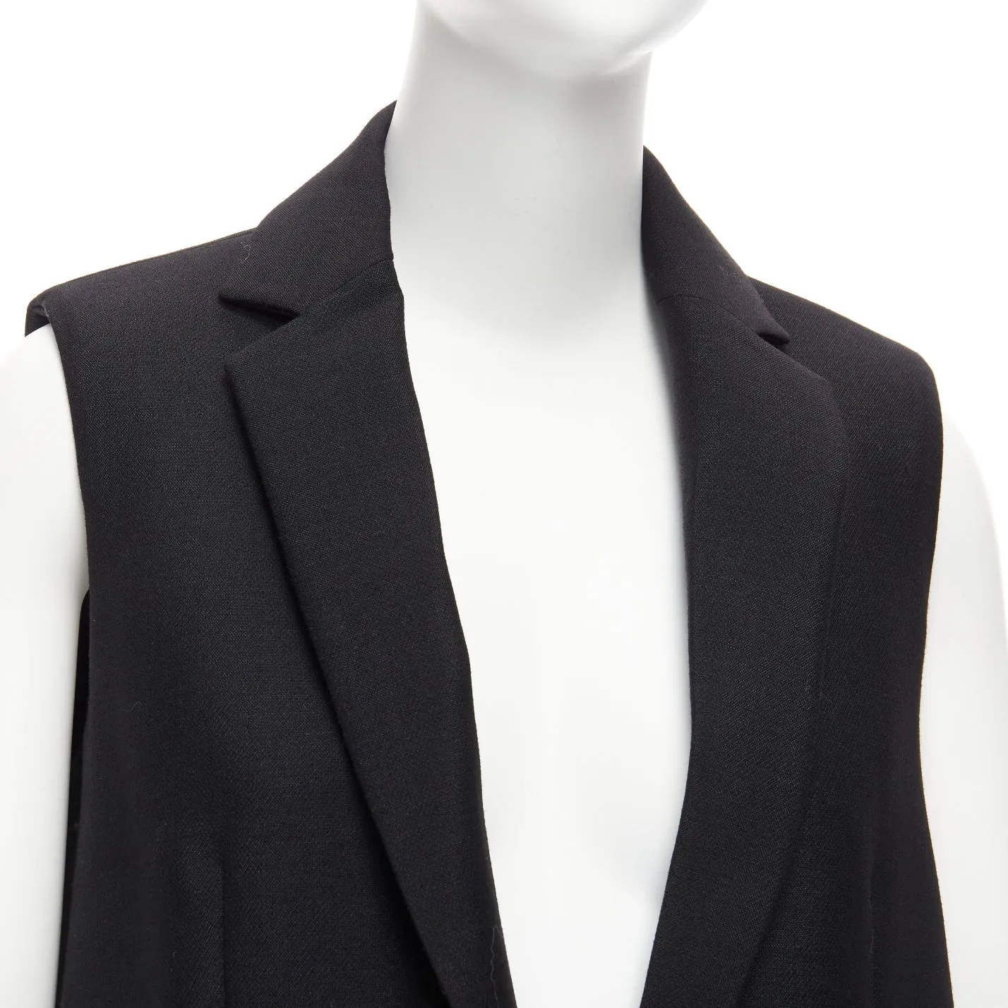 BALENCIAGA 2014 black virgin wool mohair bell shaped deep V blazer vest FR34 XS