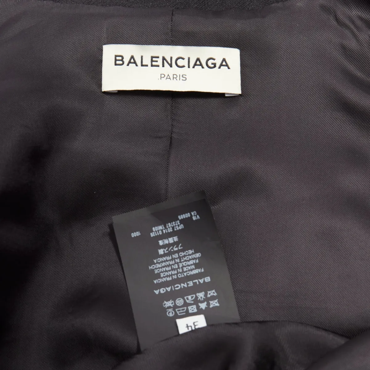 BALENCIAGA 2014 black virgin wool mohair bell shaped deep V blazer vest FR34 XS