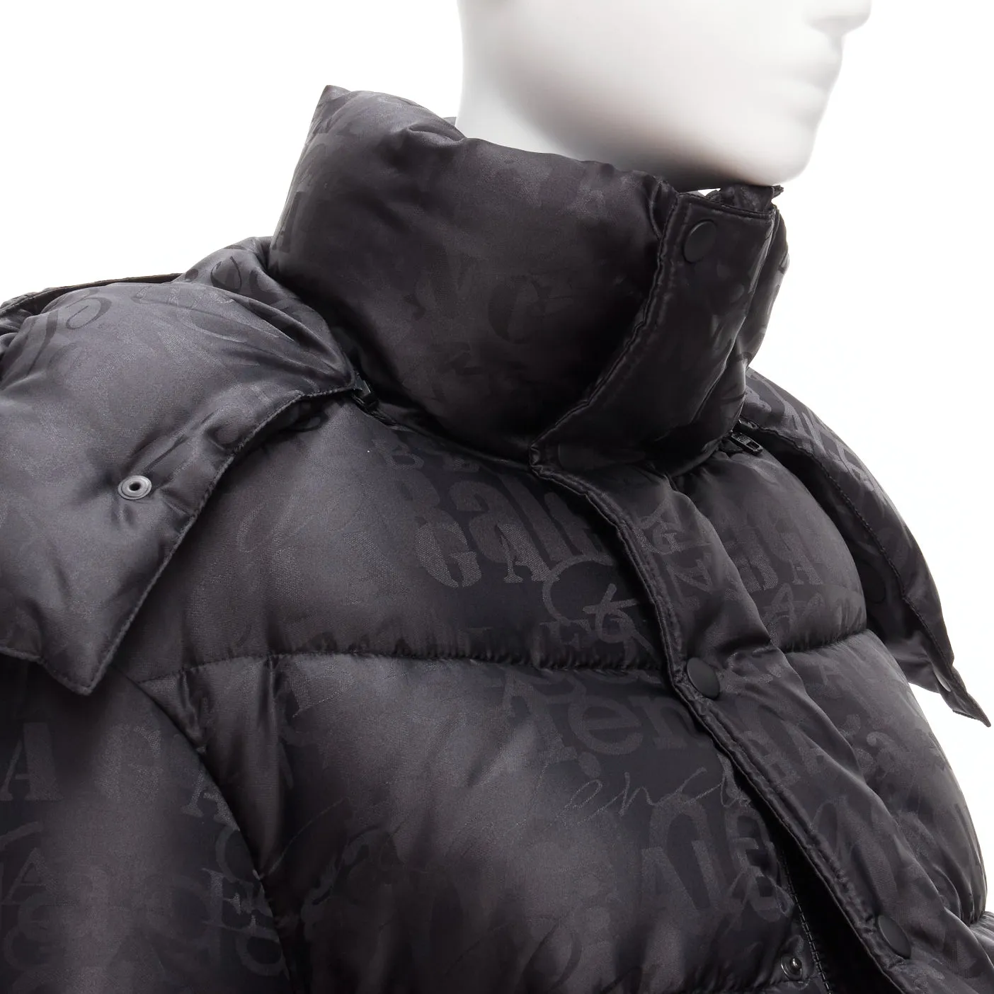 BALENCIAGA 2019 black logo jacquard Swing hooded quilted puffer coat FR36 S