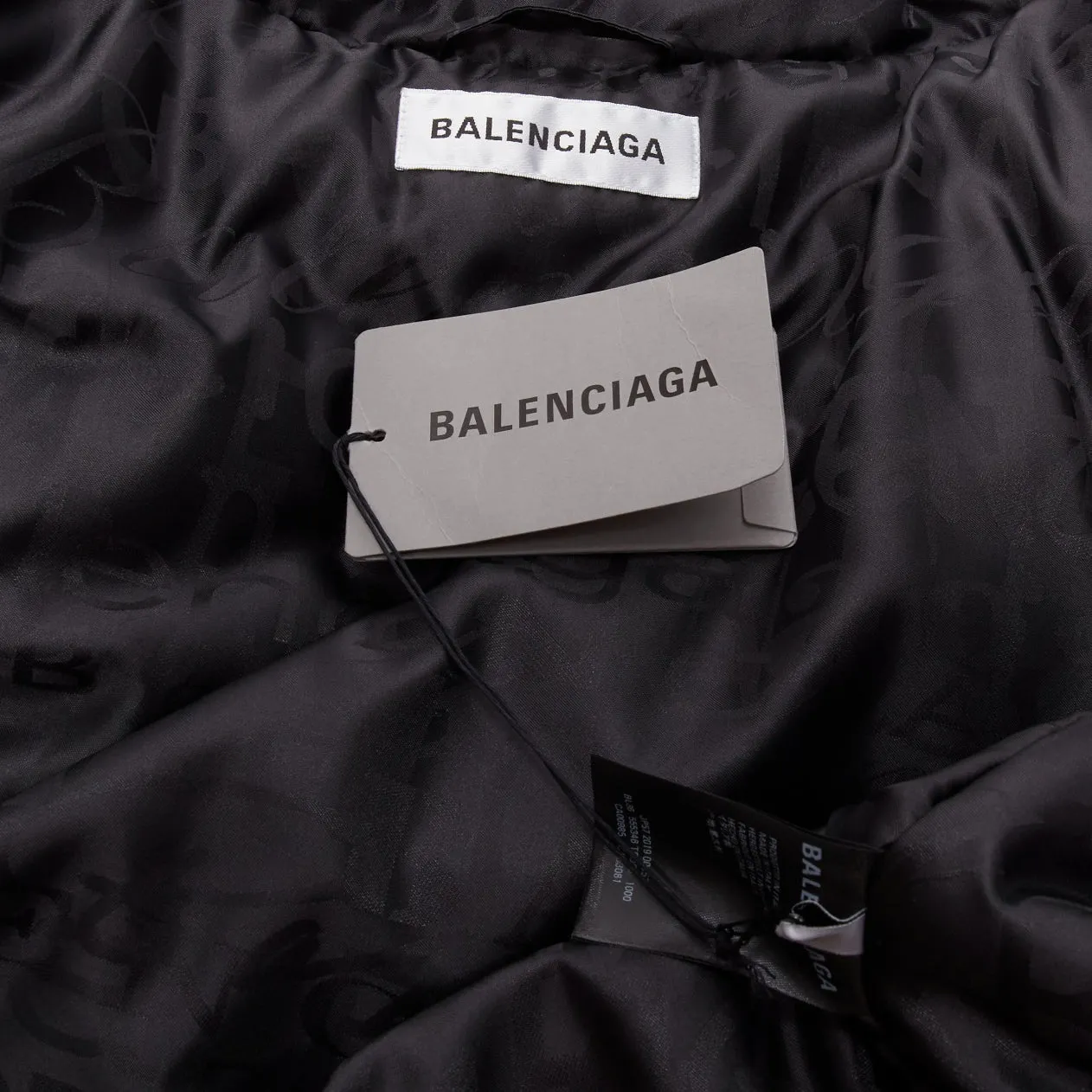 BALENCIAGA 2019 black logo jacquard Swing hooded quilted puffer coat FR36 S