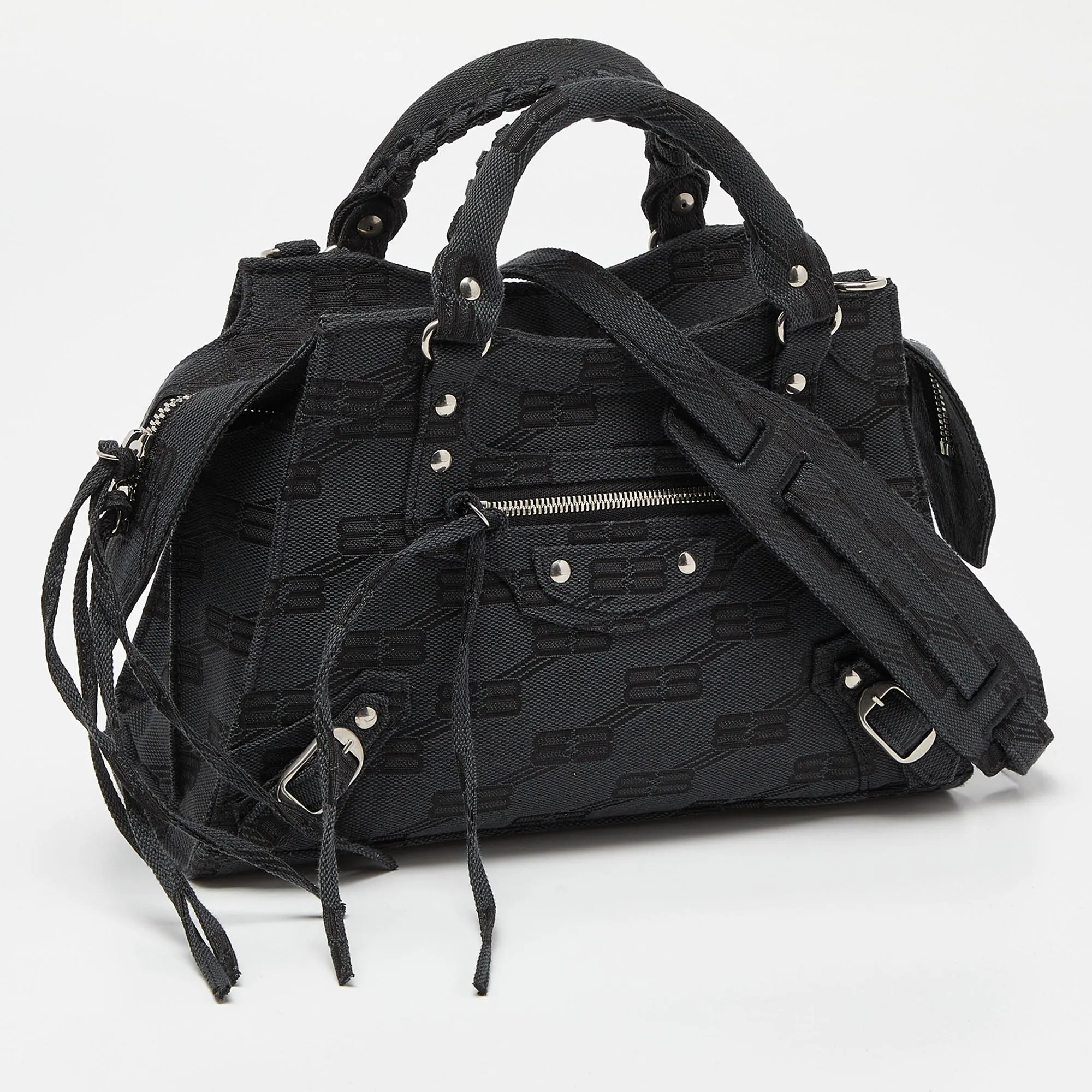 BALENCIAGA Black BB Monogram Canvas XS Neo Cagole Bag