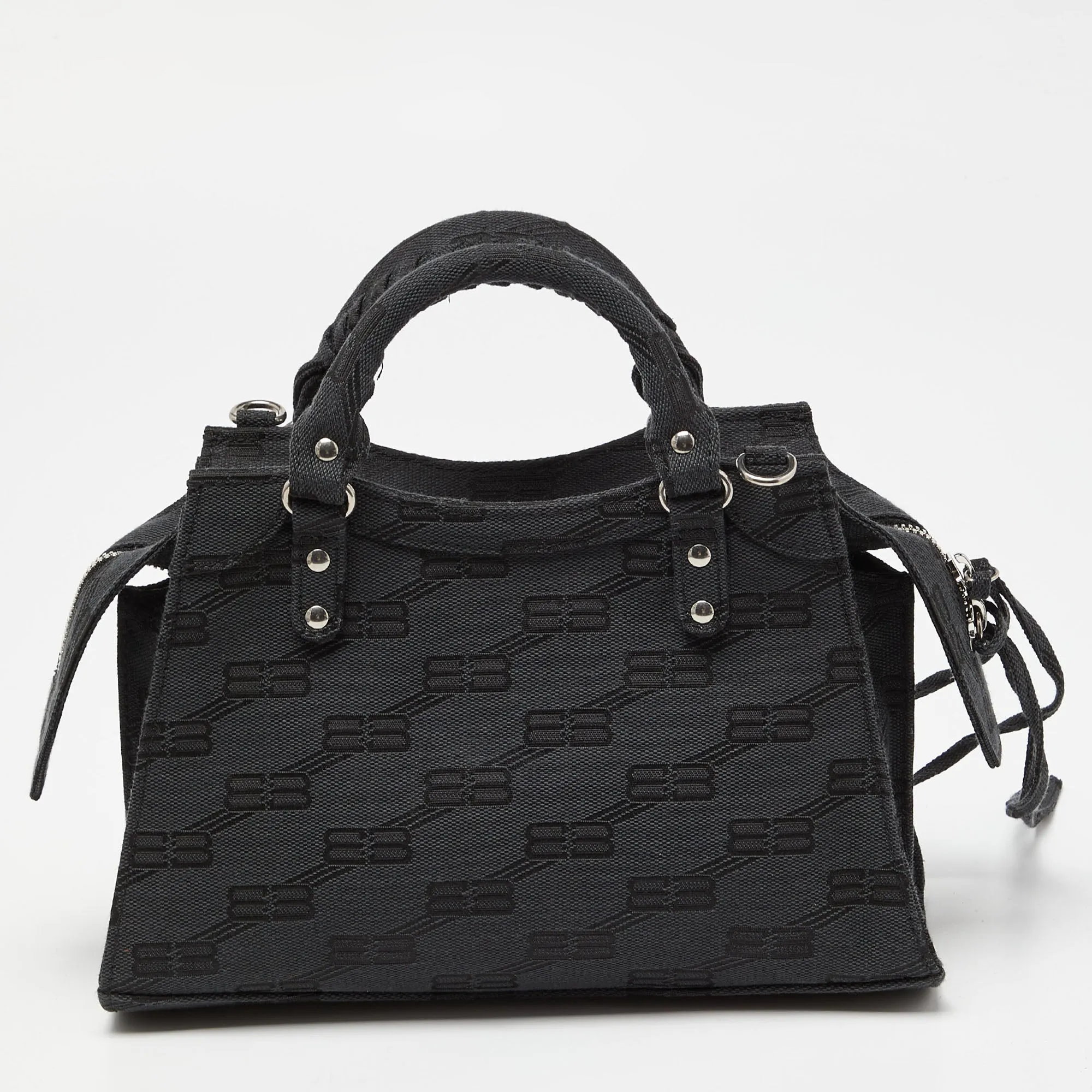 BALENCIAGA Black BB Monogram Canvas XS Neo Cagole Bag
