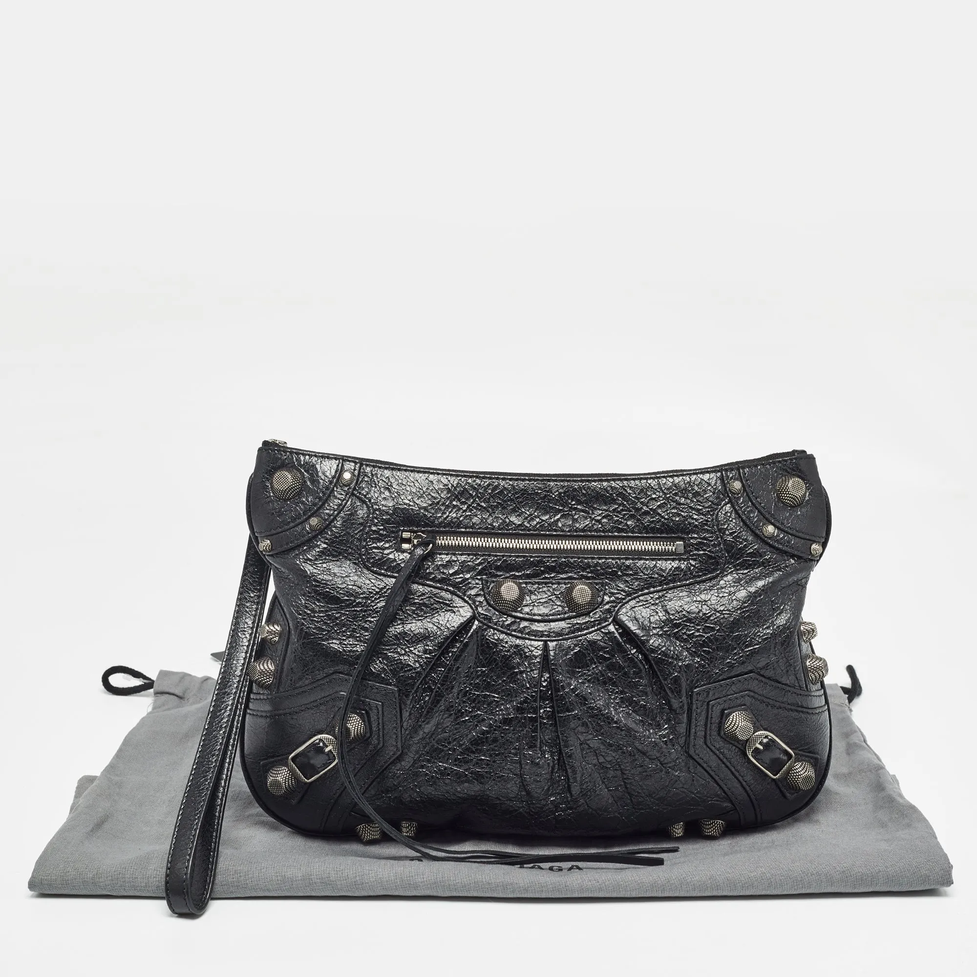 BALENCIAGA Black Leather SGH Flat Wristlet Clutch