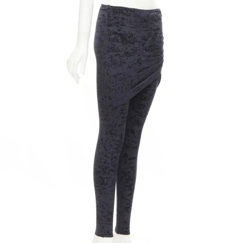 BALENCIAGA Demna 2019 black crushed velvet draped front legging FR36 S