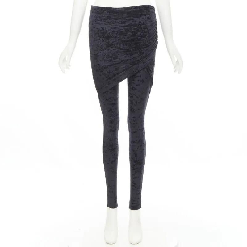 BALENCIAGA Demna 2019 black crushed velvet draped front legging FR36 S