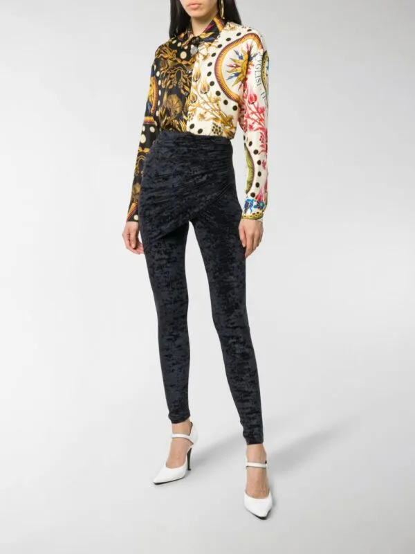 BALENCIAGA Demna 2019 black crushed velvet draped front legging FR36 S