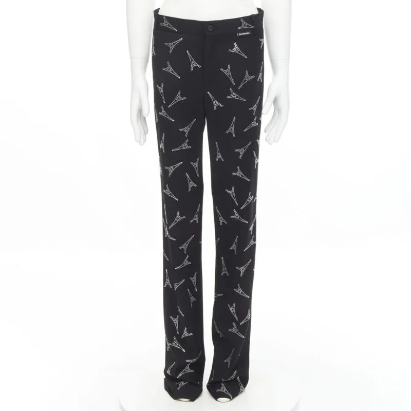BALENCIAGA Demna 2019 Runway Eiffel Tower crystal trousers pants IT48 M