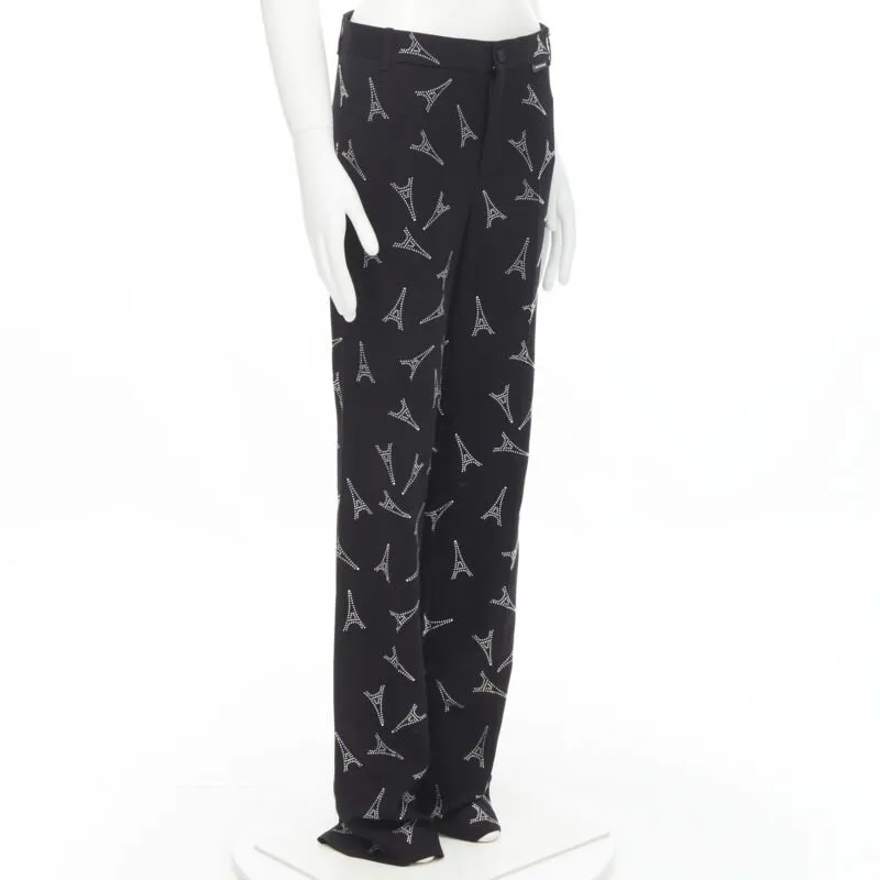 BALENCIAGA Demna 2019 Runway Eiffel Tower crystal trousers pants IT48 M