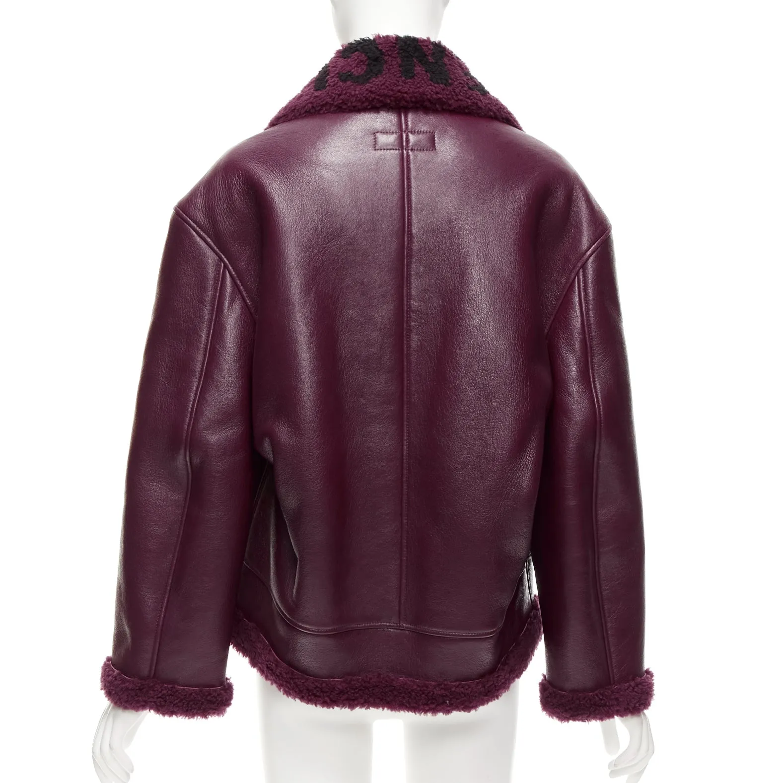BALENCIAGA Demna 2020 burgundy shearling collar cocoon biker bomber XS