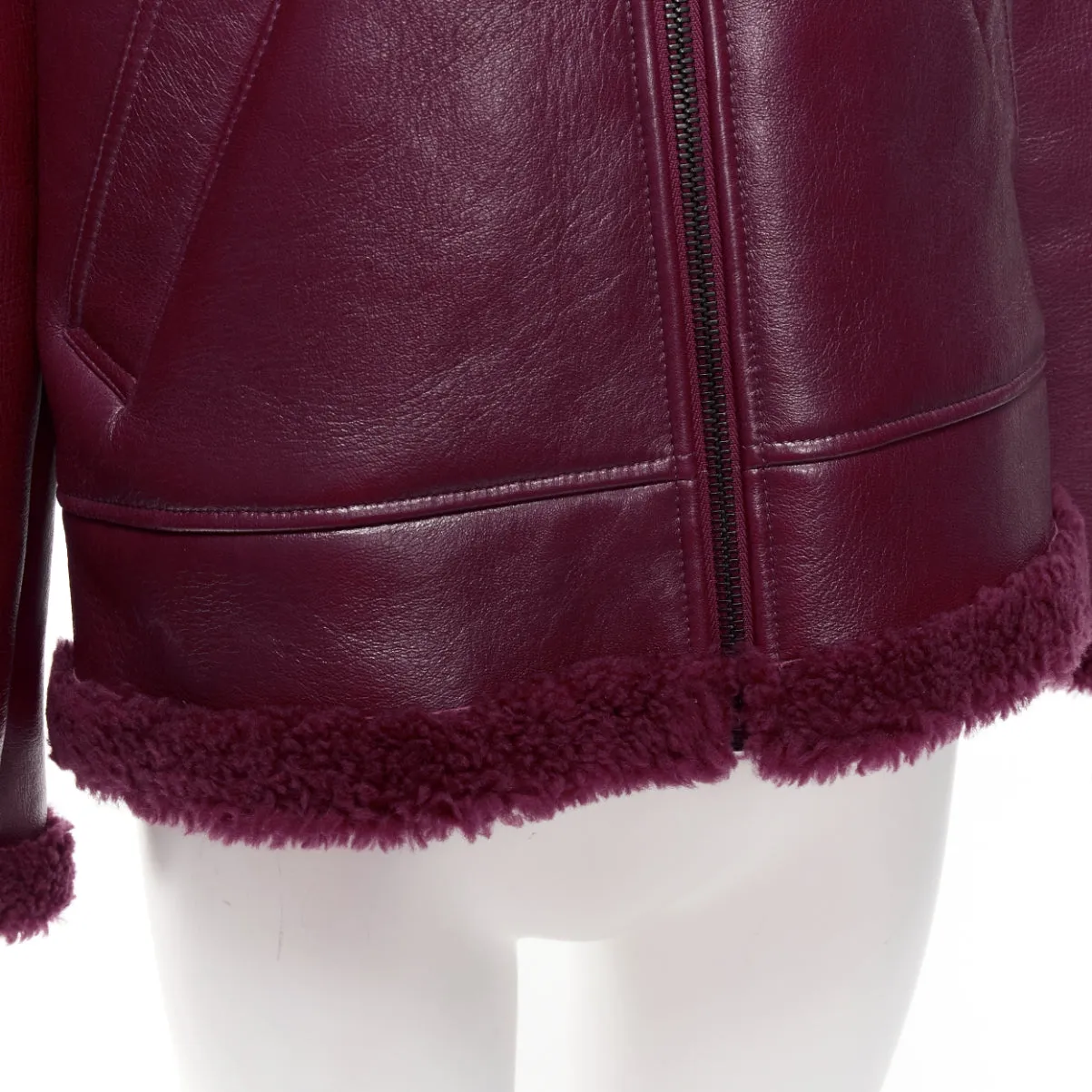 BALENCIAGA Demna 2020 burgundy shearling collar cocoon biker bomber XS