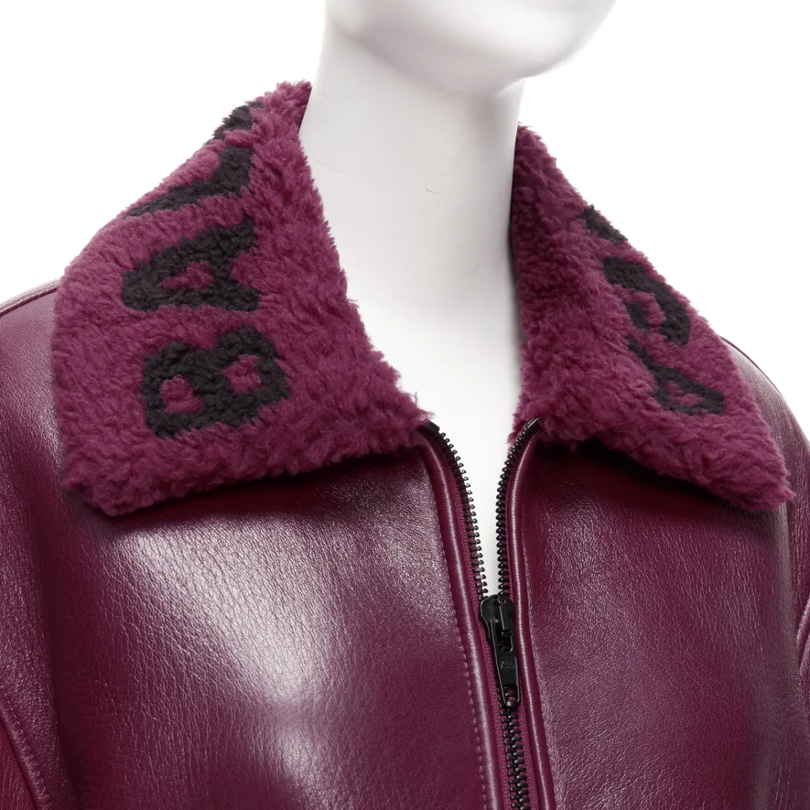 BALENCIAGA Demna 2020 burgundy shearling collar cocoon biker bomber XS
