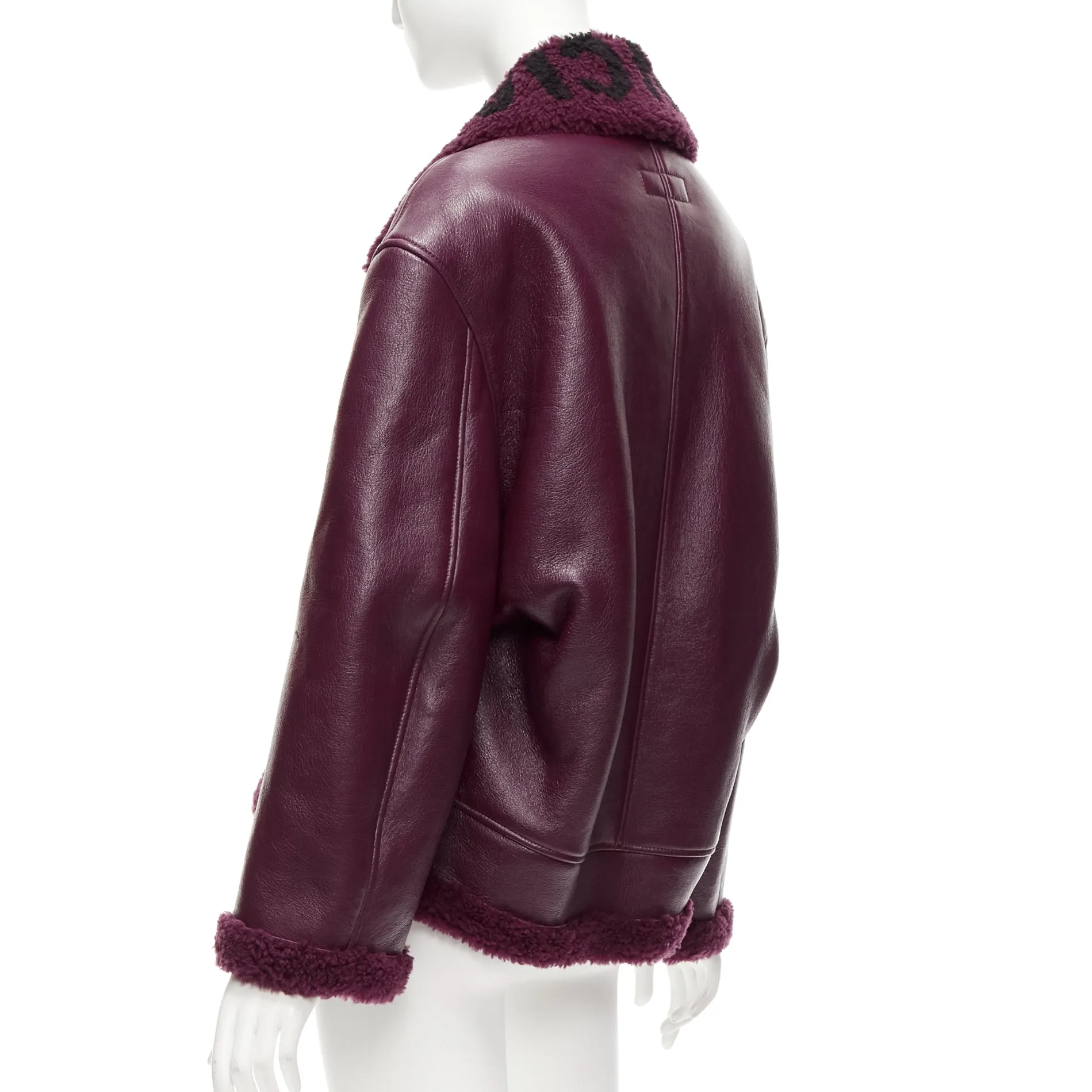 BALENCIAGA Demna 2020 burgundy shearling collar cocoon biker bomber XS