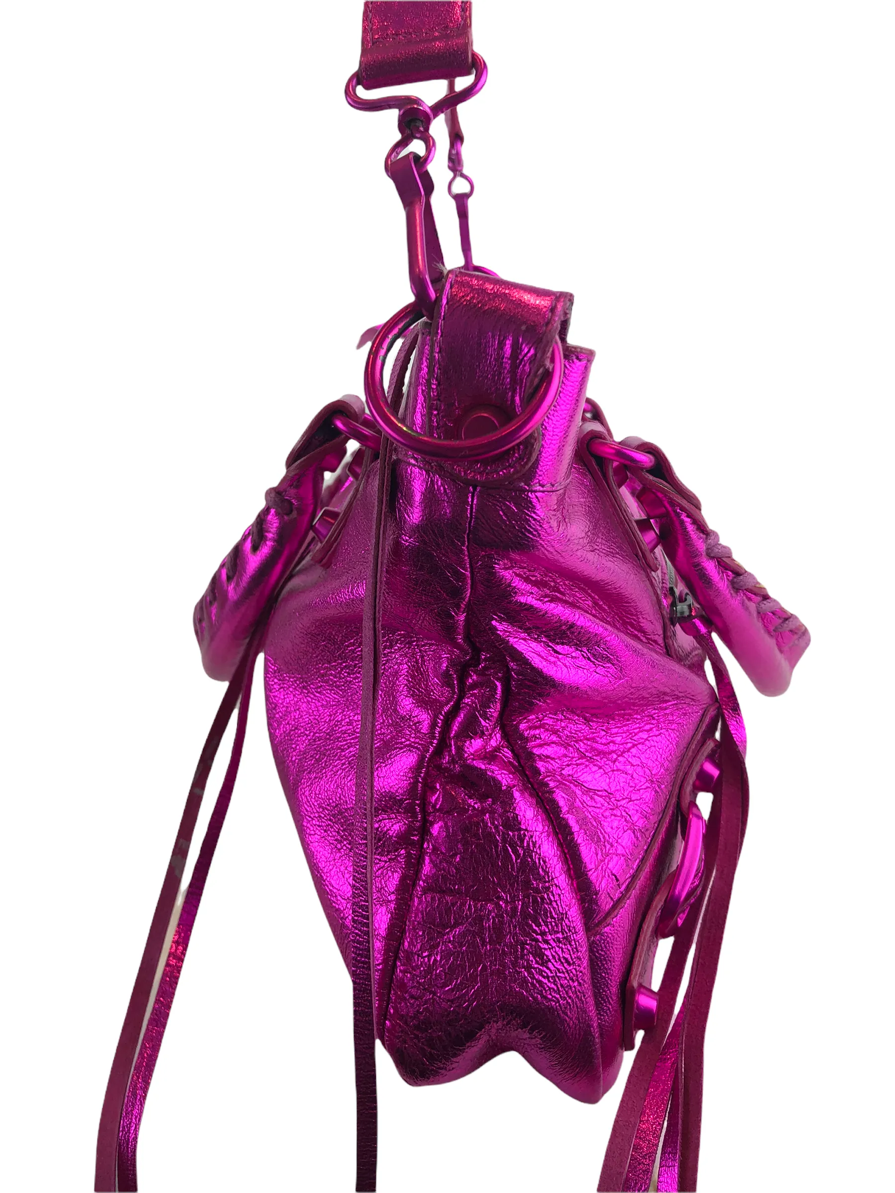 Balenciaga Neon Pink Metallic "Neo" Handbag w/ Detachable Shoulder Strap