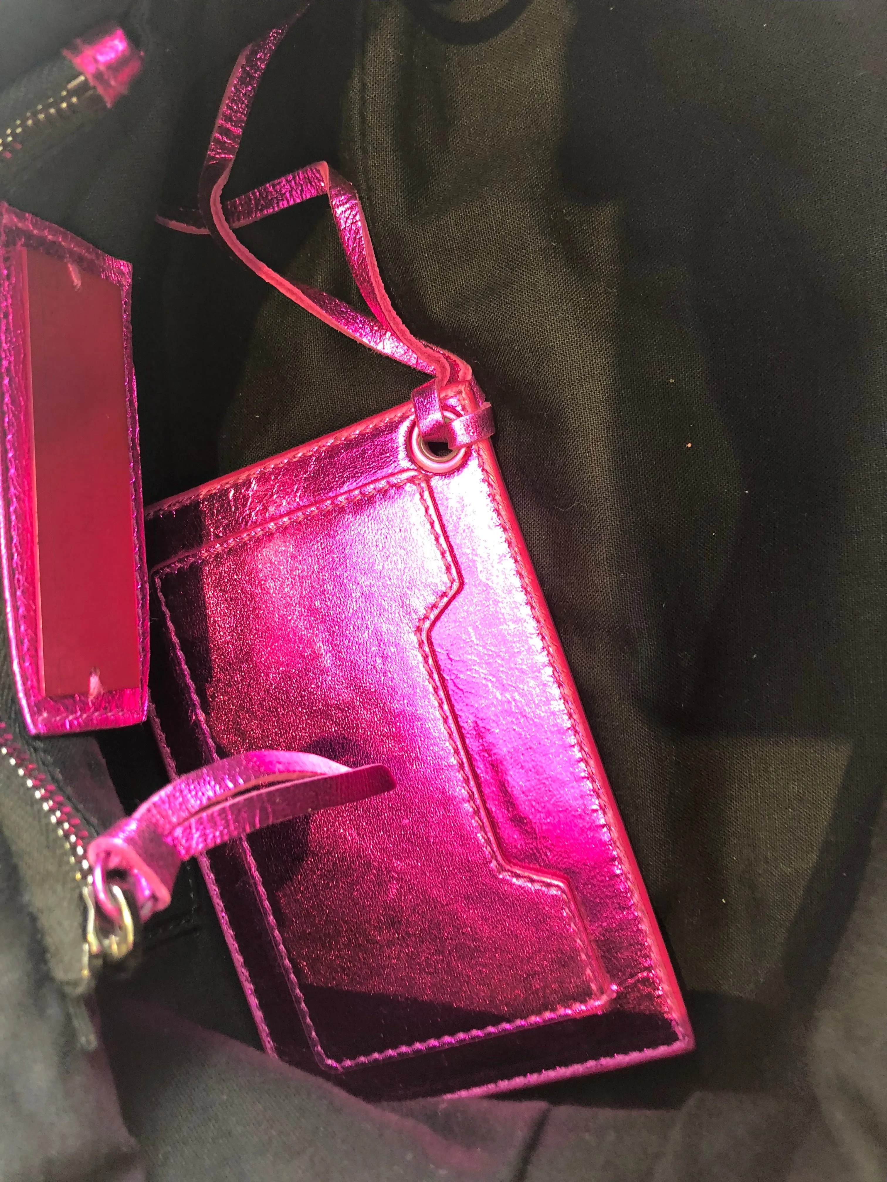 Balenciaga Neon Pink Metallic "Neo" Handbag w/ Detachable Shoulder Strap